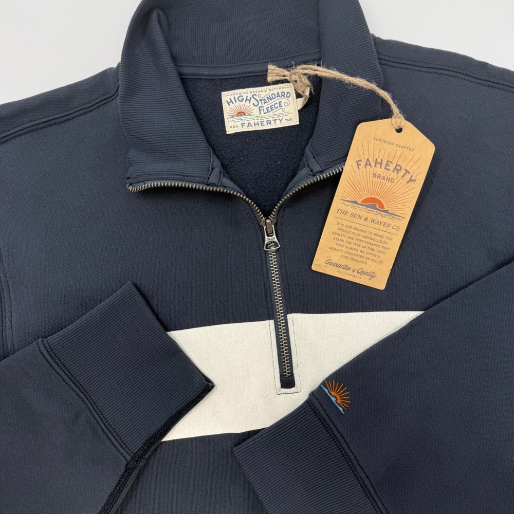 Faherty Brand Men's High Standard Fleece 1/4 Zip Pullover Navy White Small NEW